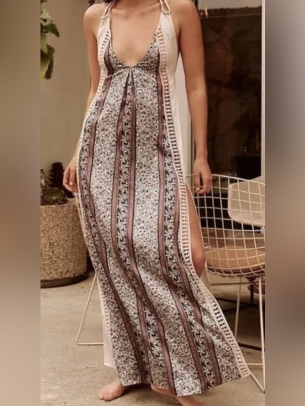 Free People Bohemian Nights Tea Combo Maxi Dress Size L  - NWT